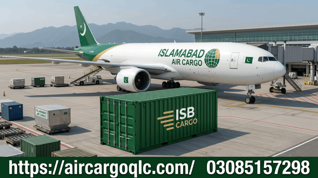 Air cargo shipping process in Islamabad — parcels ready for export