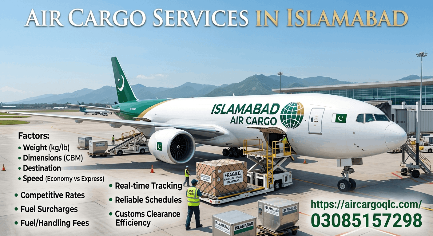 Air cargo services in Islamabad — packages being prepared for international air freight shipping